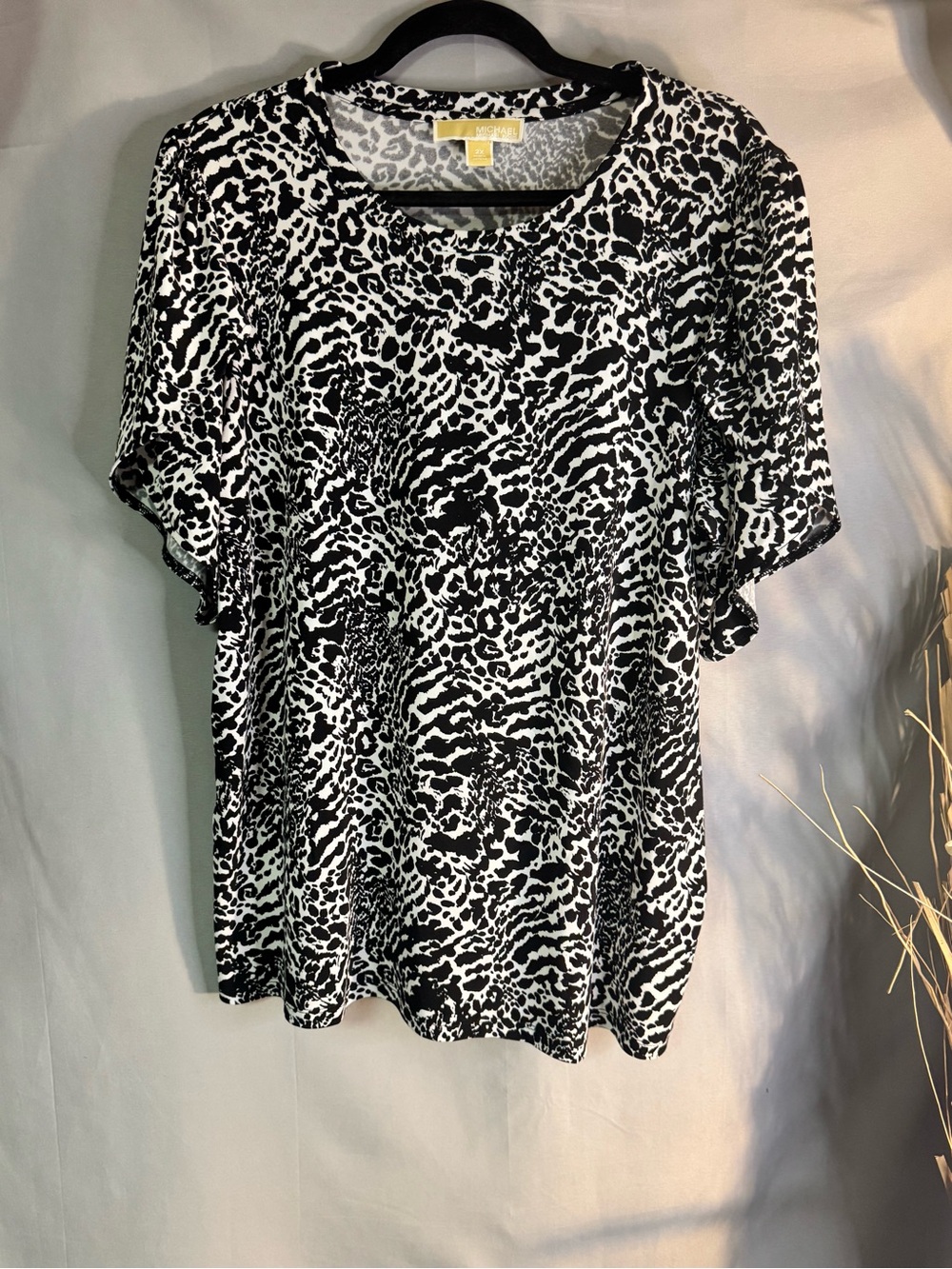 Michael Kors Black & White Animal-Print Short Sleeve Tee